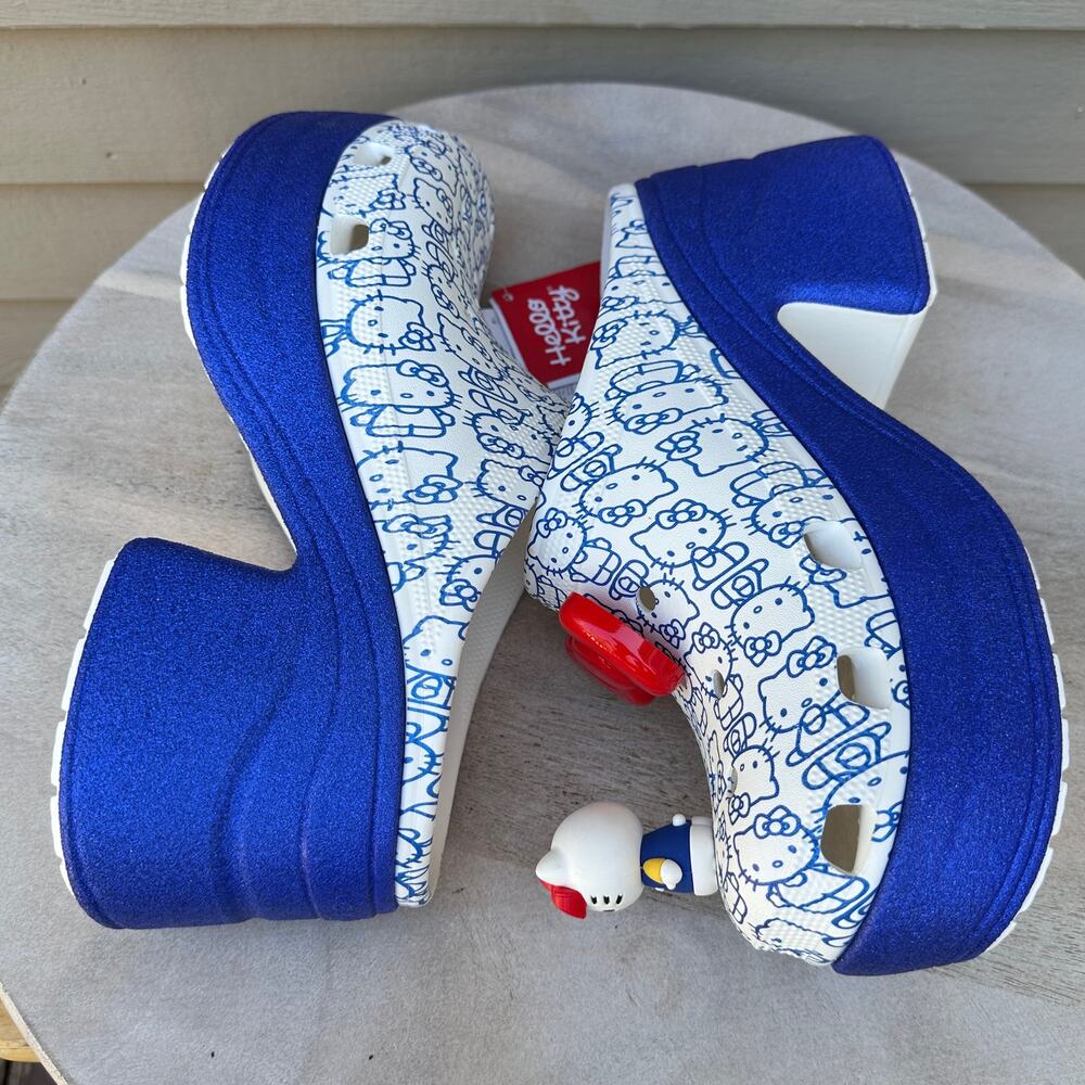 Crocs HELLO KITTY 50th Anniversary Blue Glitter Siren Clog Womens 13 Mens 11 - Picture 14 of 14